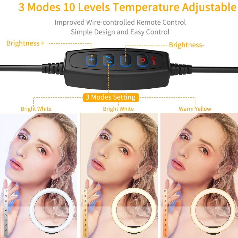 12inch LED Ring Light Video Selfie Desktop LED Lamp Tripod Stand Phone Holder for Live Stream Makeup YouTube Photography Studio