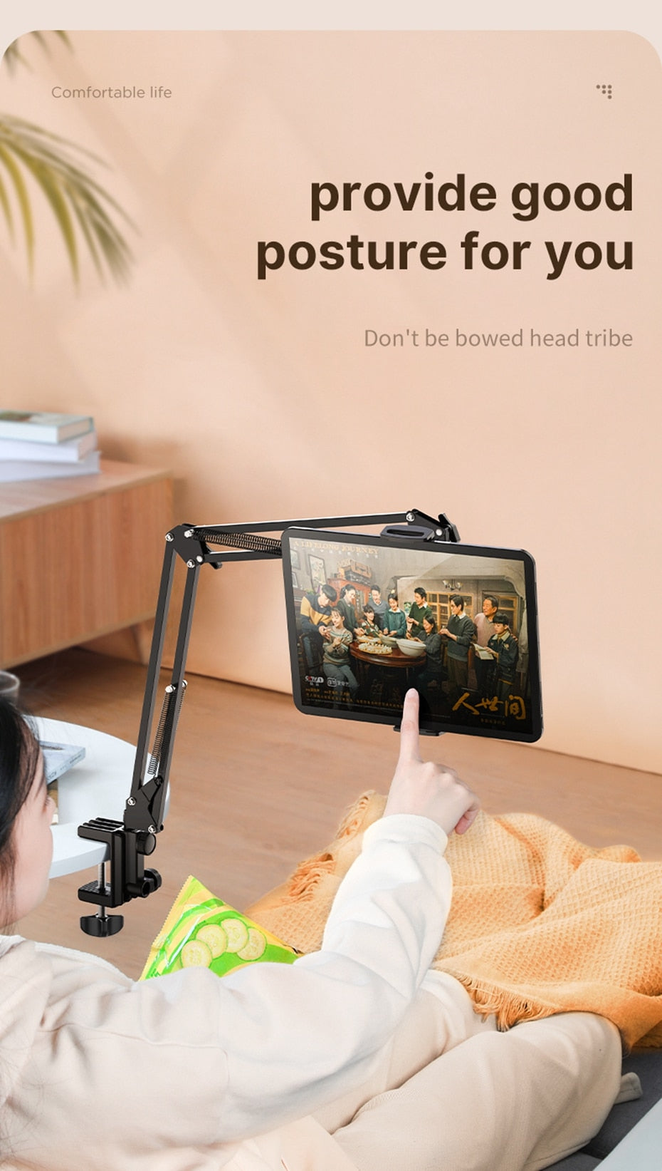 New Upgraded Metal Desktop Tablet Holder Long Arm Tablet Stand Clips Bed Desk Lazy Phone Holder Bracket Support for iPad iPhone