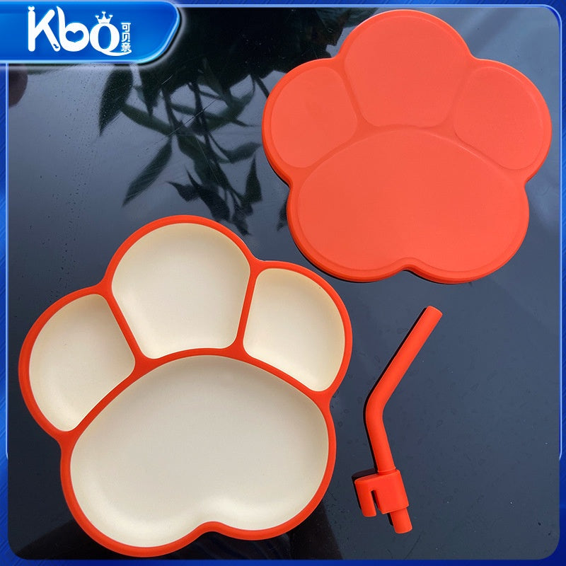Baby silicone meal plate, suction cup type, cat's paw integrated baby food division tray, children's mother and baby meal plate