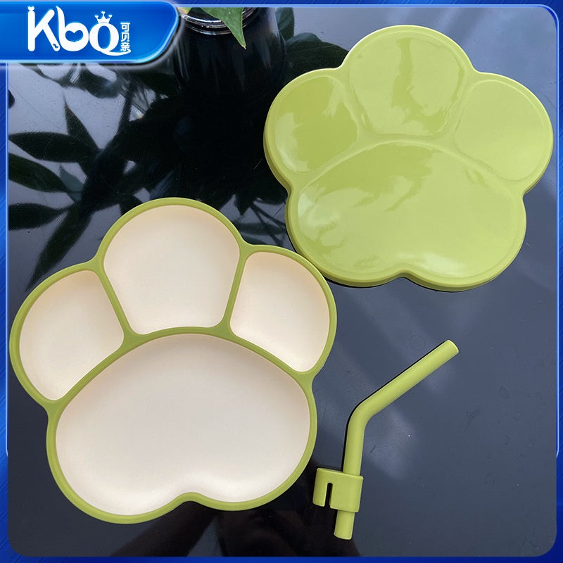 Baby silicone meal plate, suction cup type, cat's paw integrated baby food division tray, children's mother and baby meal plate