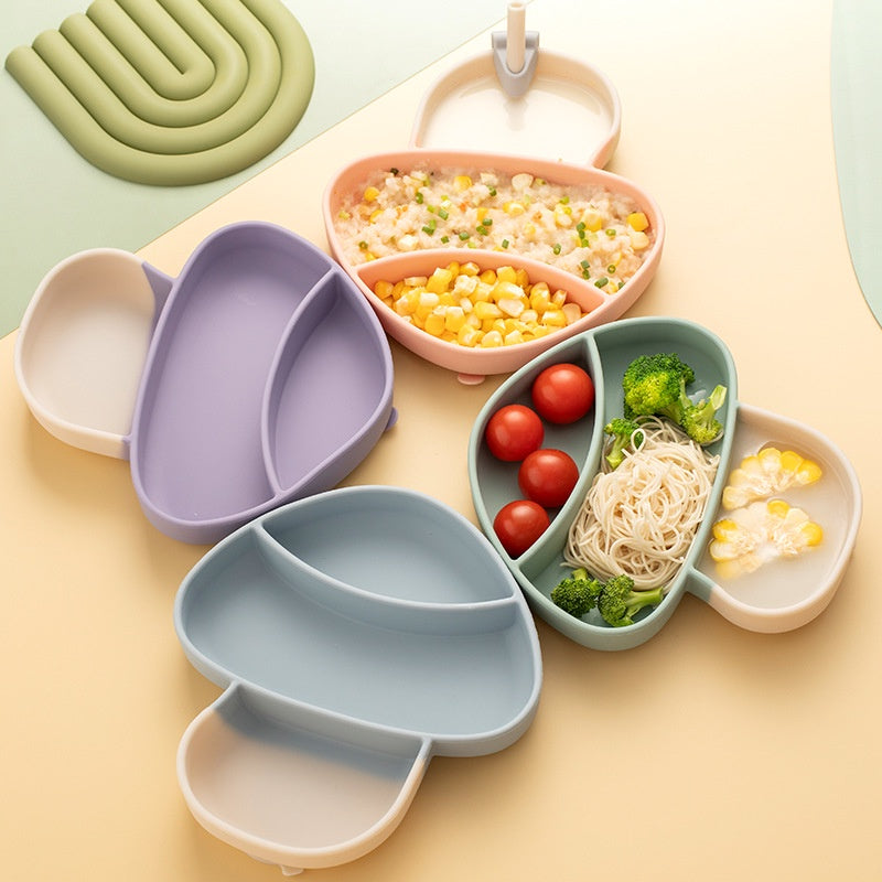 Creative Mushroom Baby Silicone Dining Plate, Infant Supplementary Food Tableware, Children's 304 Stainless Steel Spoon and Fork Gift Set