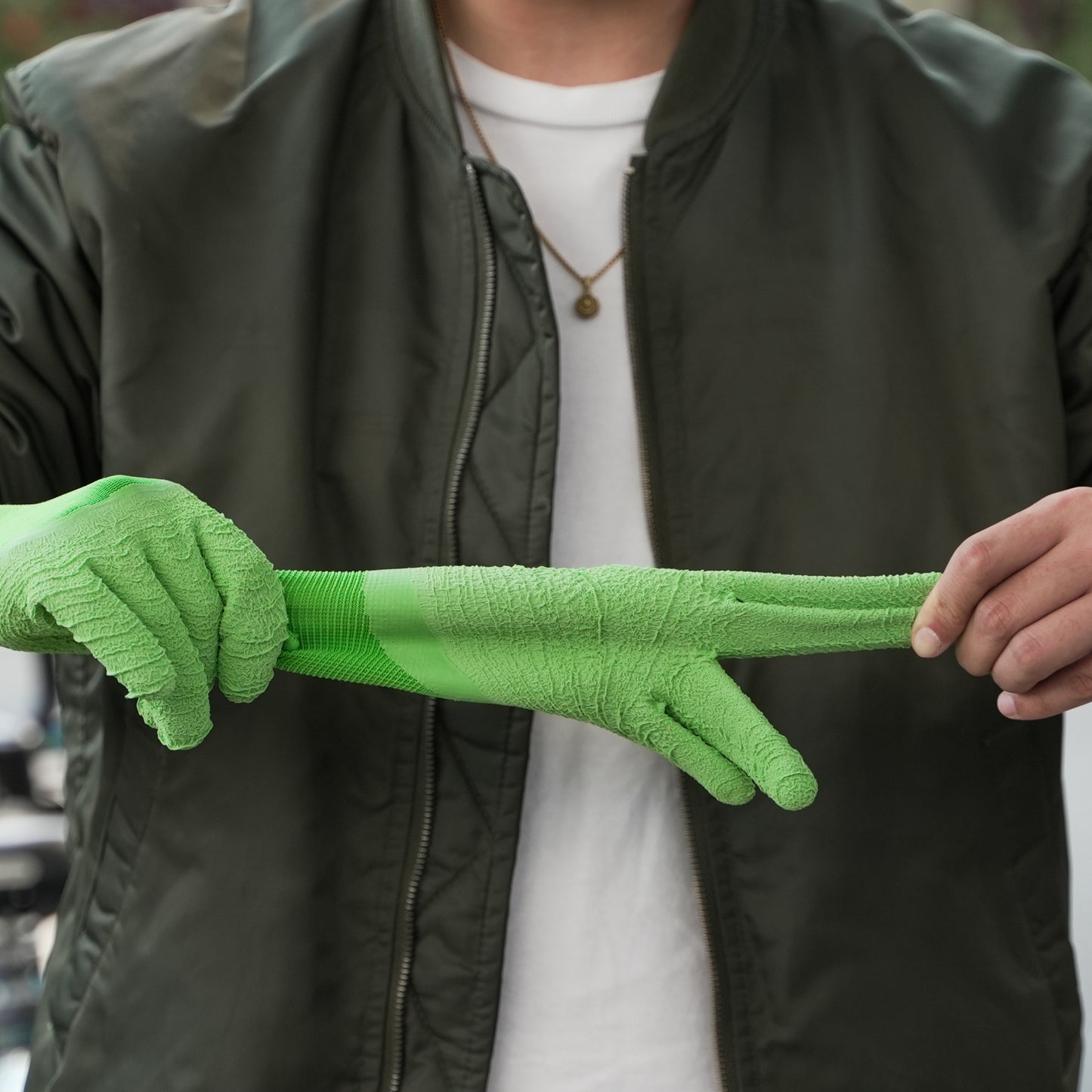 Fruit green dipped rubber Gloves Safety Woker Gloves